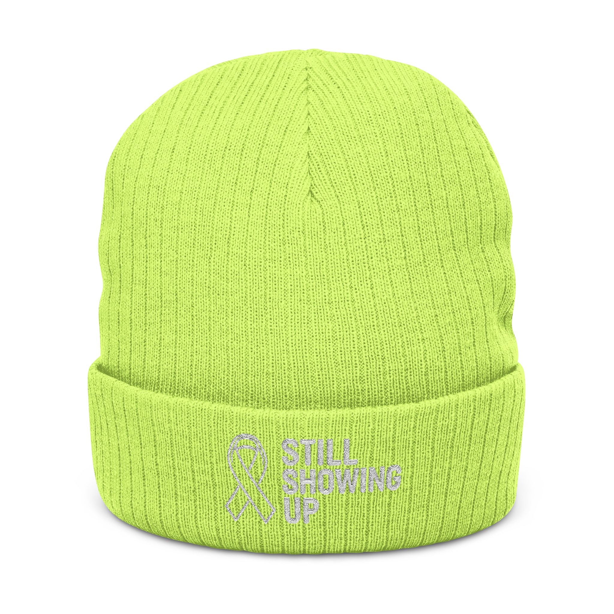 Still Showing Up Embroidered Beanie — Soft Italian Sourced Knit