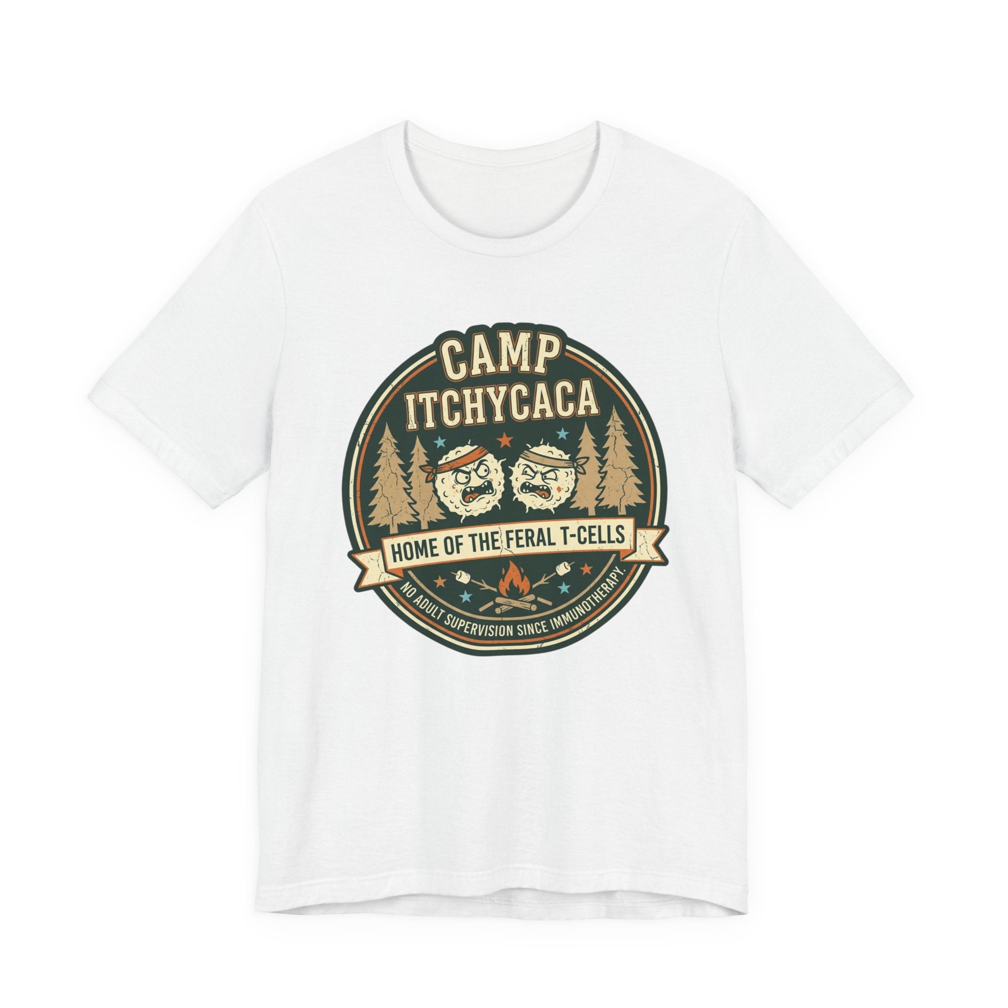 Immunotherapy Shirt,Camp ItchyCaca,Feral T-Cells Camping Tee,Funny Cancer Survivor Shirt,Dark Humor Chemo Immunotherapy Gift
