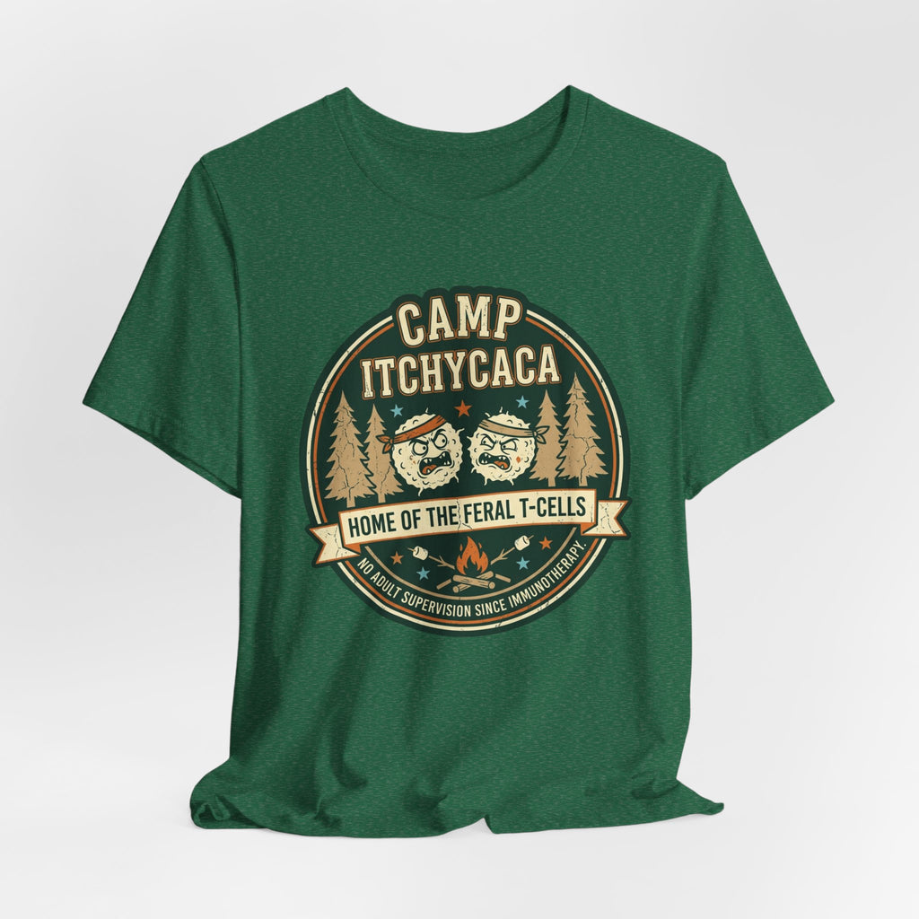 Immunotherapy Shirt,Camp ItchyCaca,Feral T-Cells Camping Tee,Funny Cancer Survivor Shirt,Dark Humor Chemo Immunotherapy Gift