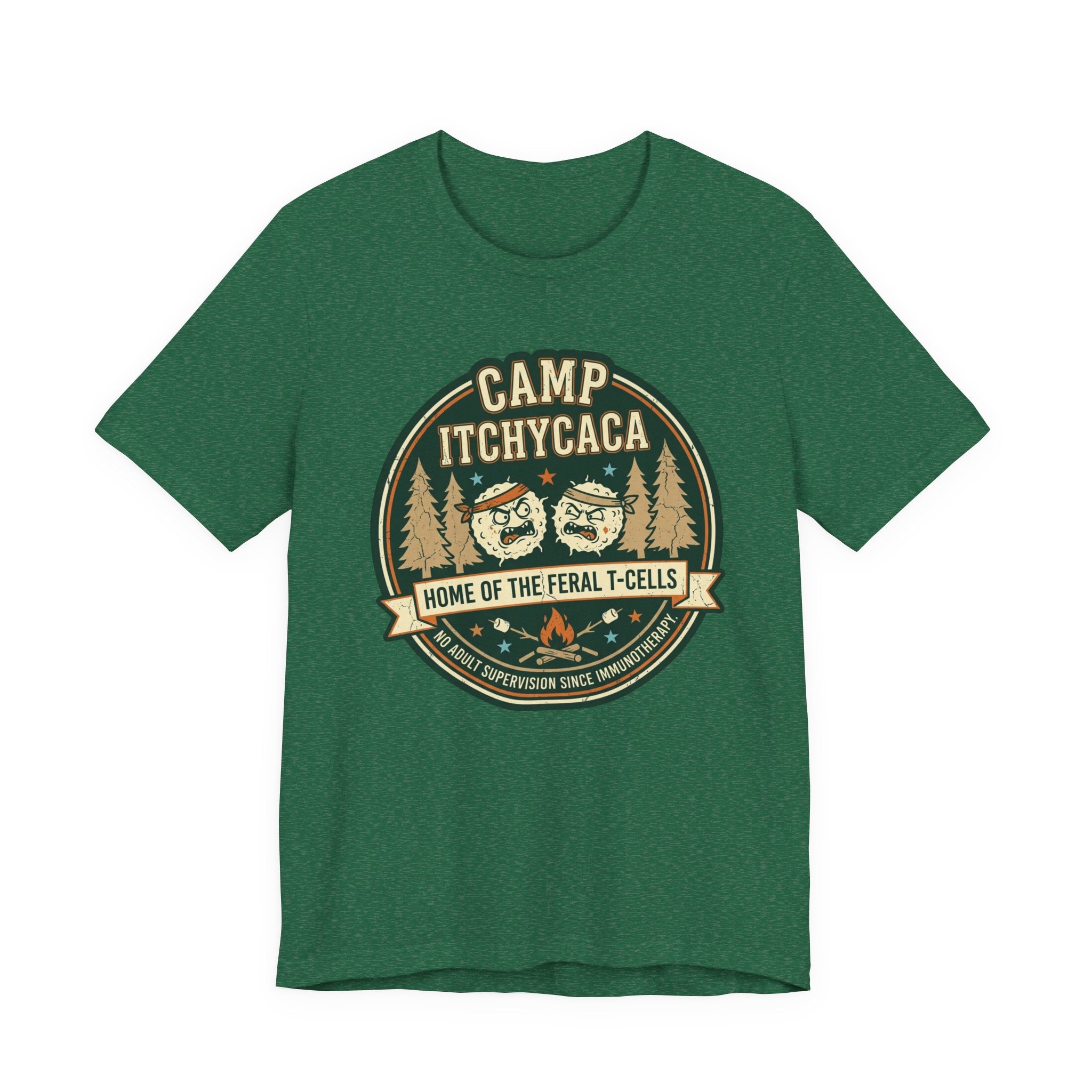 Immunotherapy Shirt,Camp ItchyCaca,Feral T-Cells Camping Tee,Funny Cancer Survivor Shirt,Dark Humor Chemo Immunotherapy Gift