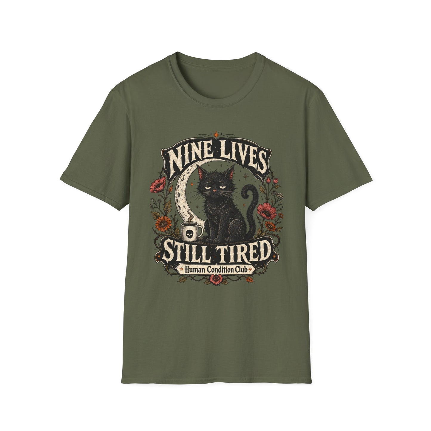 Nine Lives, Still Tired Black Cat T-Shirt
