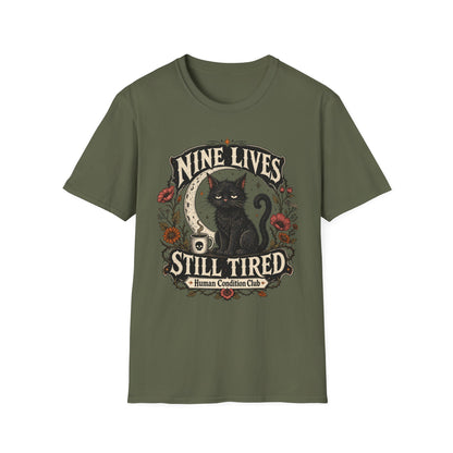 Nine Lives, Still Tired Black Cat T-Shirt