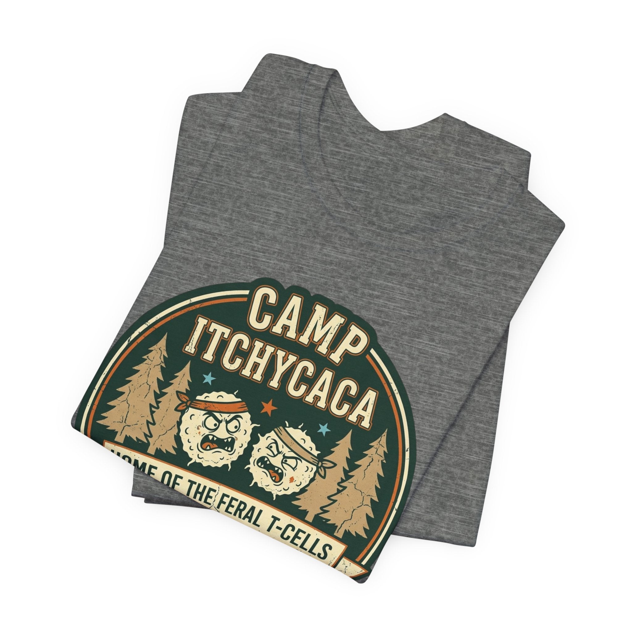 Immunotherapy Shirt,Camp ItchyCaca,Feral T-Cells Camping Tee,Funny Cancer Survivor Shirt,Dark Humor Chemo Immunotherapy Gift