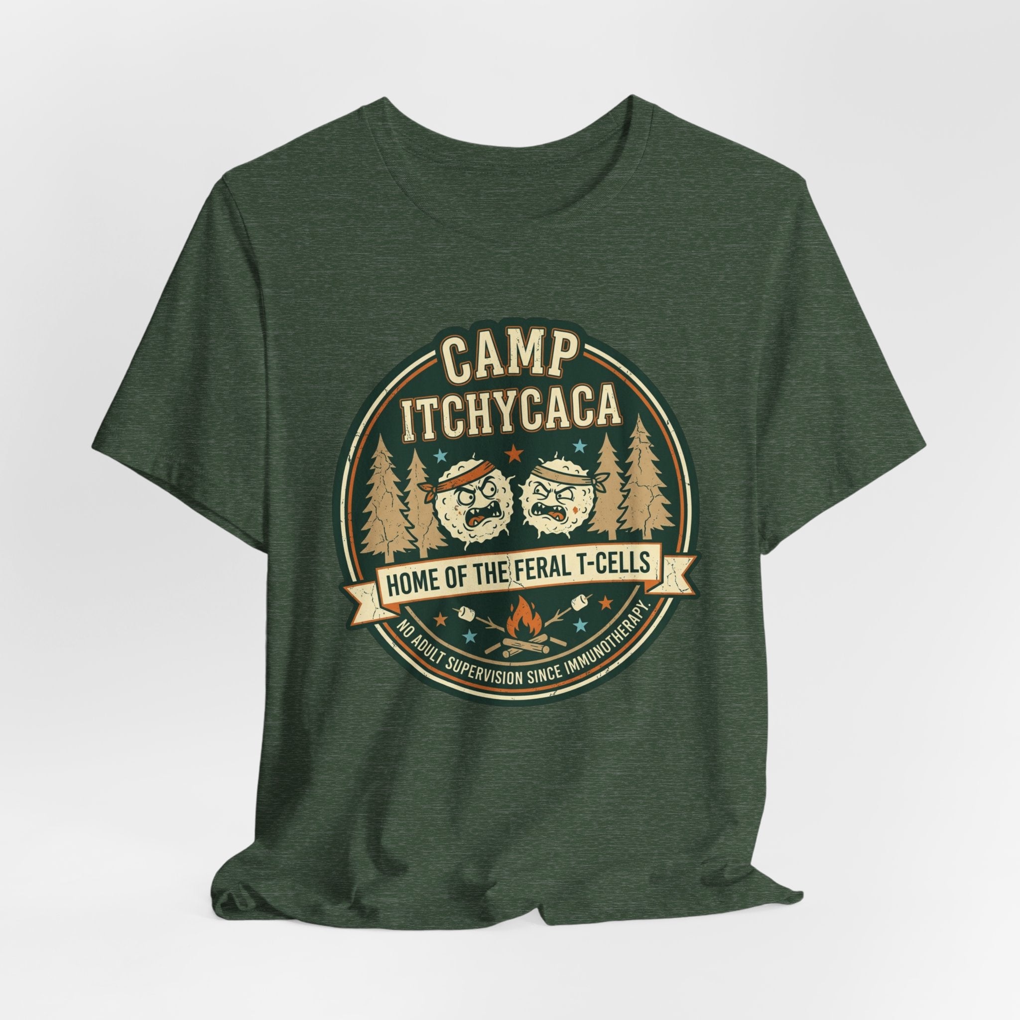 Immunotherapy Shirt,Camp ItchyCaca,Feral T-Cells Camping Tee,Funny Cancer Survivor Shirt,Dark Humor Chemo Immunotherapy Gift