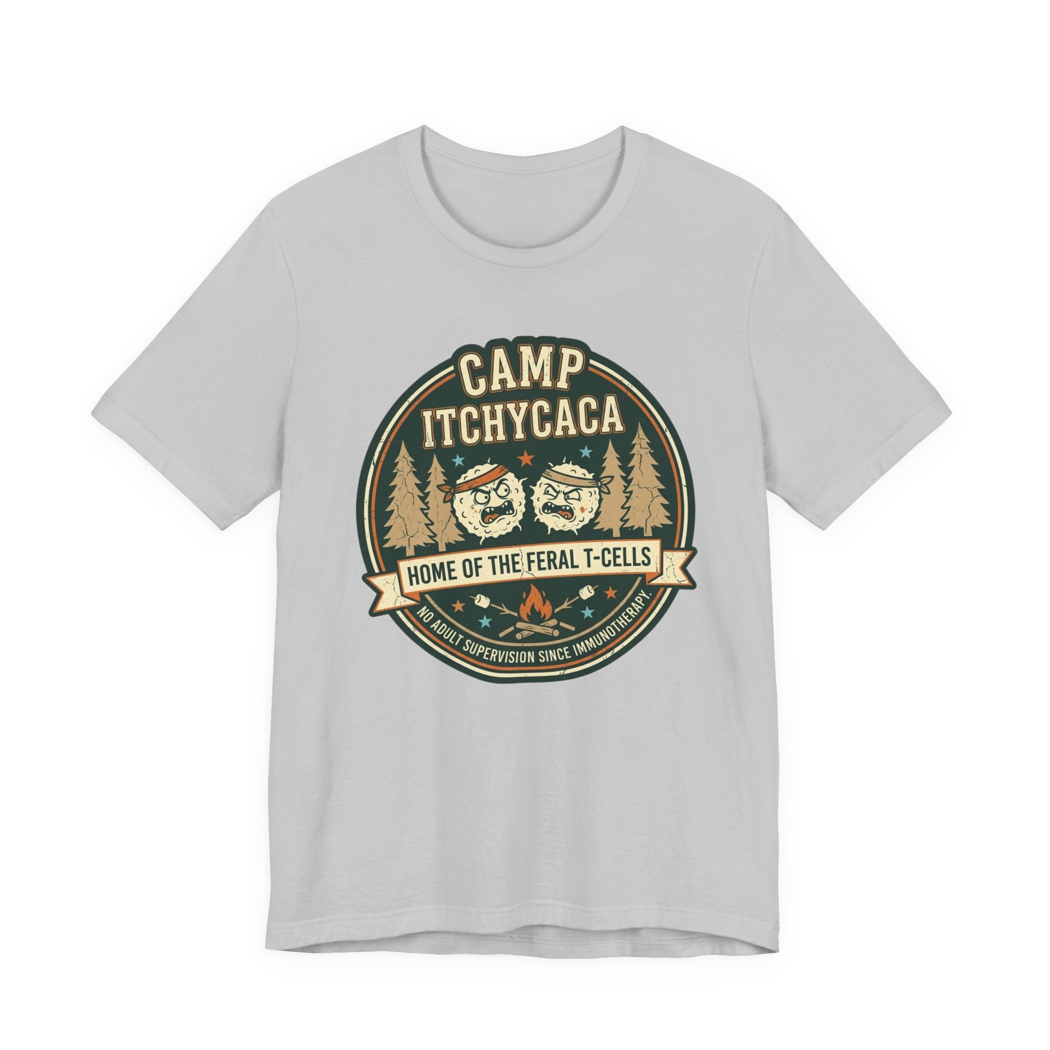 Immunotherapy Shirt,Camp ItchyCaca,Feral T-Cells Camping Tee,Funny Cancer Survivor Shirt,Dark Humor Chemo Immunotherapy Gift