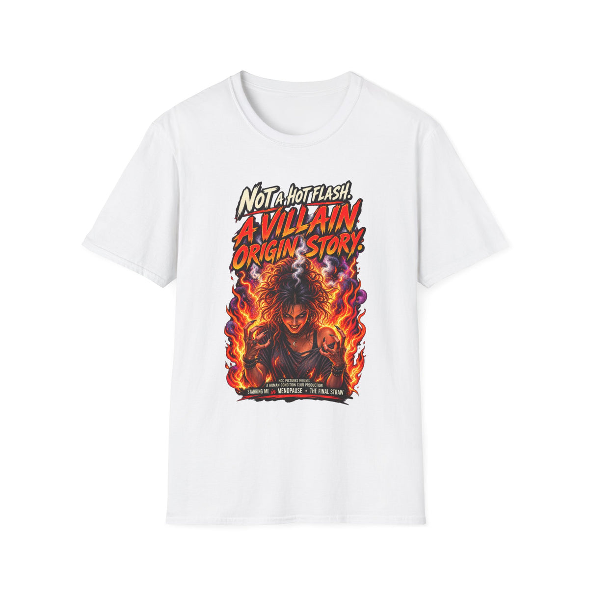 Menopause T-Shirt – “Not a Hot Flash, A Villain Origin Story” Funny Supervillain Tee