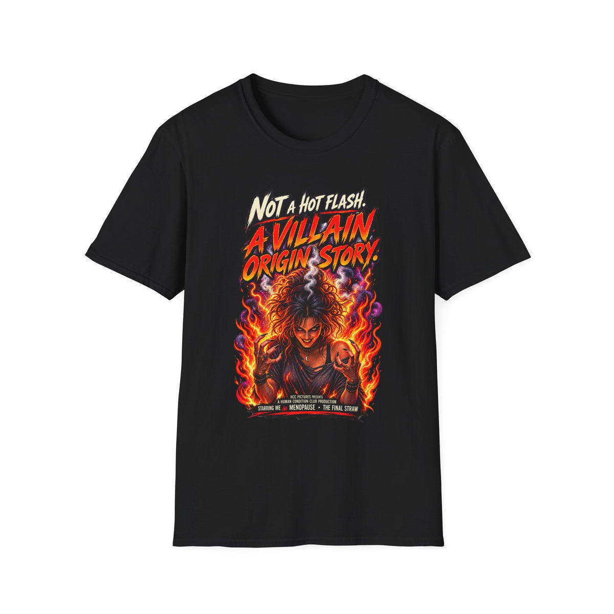 Menopause T-Shirt – “Not a Hot Flash, A Villain Origin Story” Funny Supervillain Tee