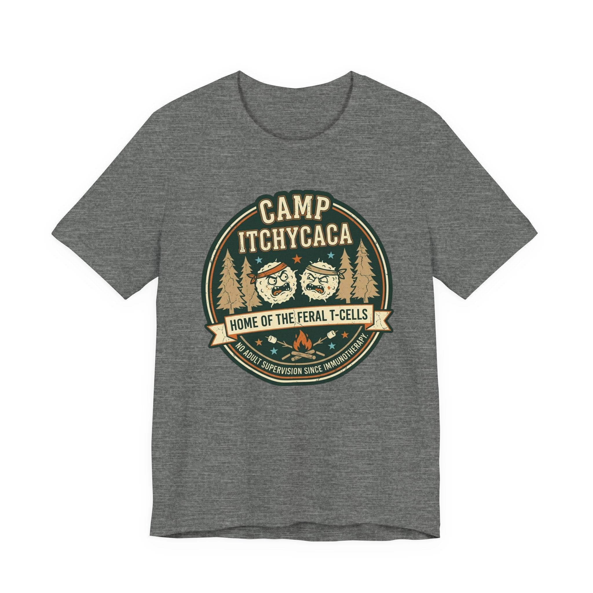 Immunotherapy Shirt,Camp ItchyCaca,Feral T-Cells Camping Tee,Funny Cancer Survivor Shirt,Dark Humor Chemo Immunotherapy Gift