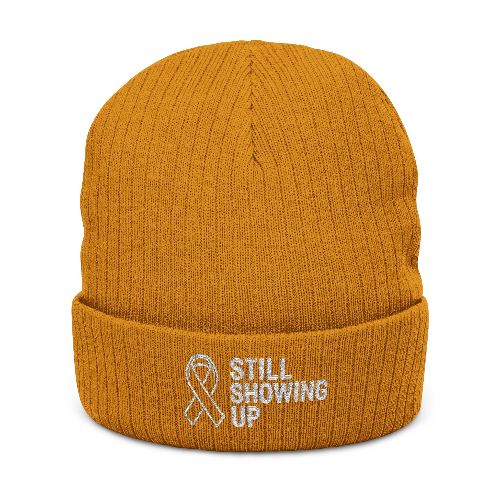 Still Showing Up Embroidered Beanie — Soft Italian Sourced Knit