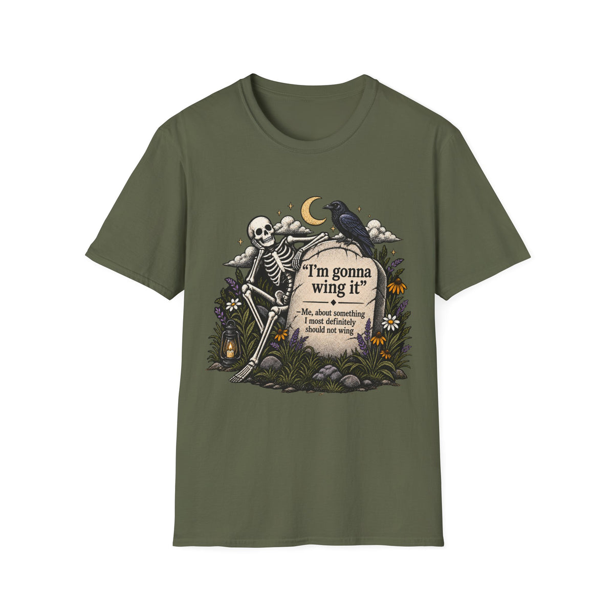 I’m Gonna Wing It Skeleton Tee | Funny Dark Humor Halloween Shirt