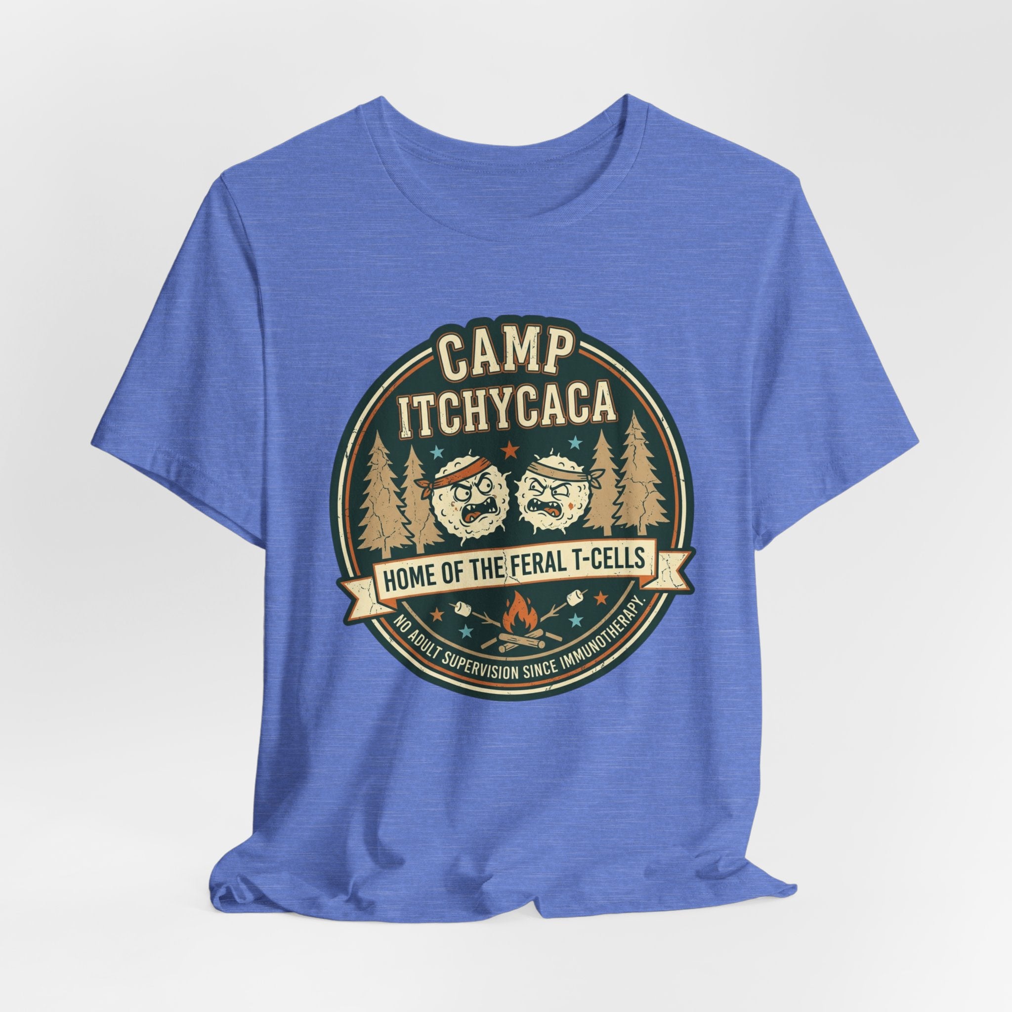 Immunotherapy Shirt,Camp ItchyCaca,Feral T-Cells Camping Tee,Funny Cancer Survivor Shirt,Dark Humor Chemo Immunotherapy Gift