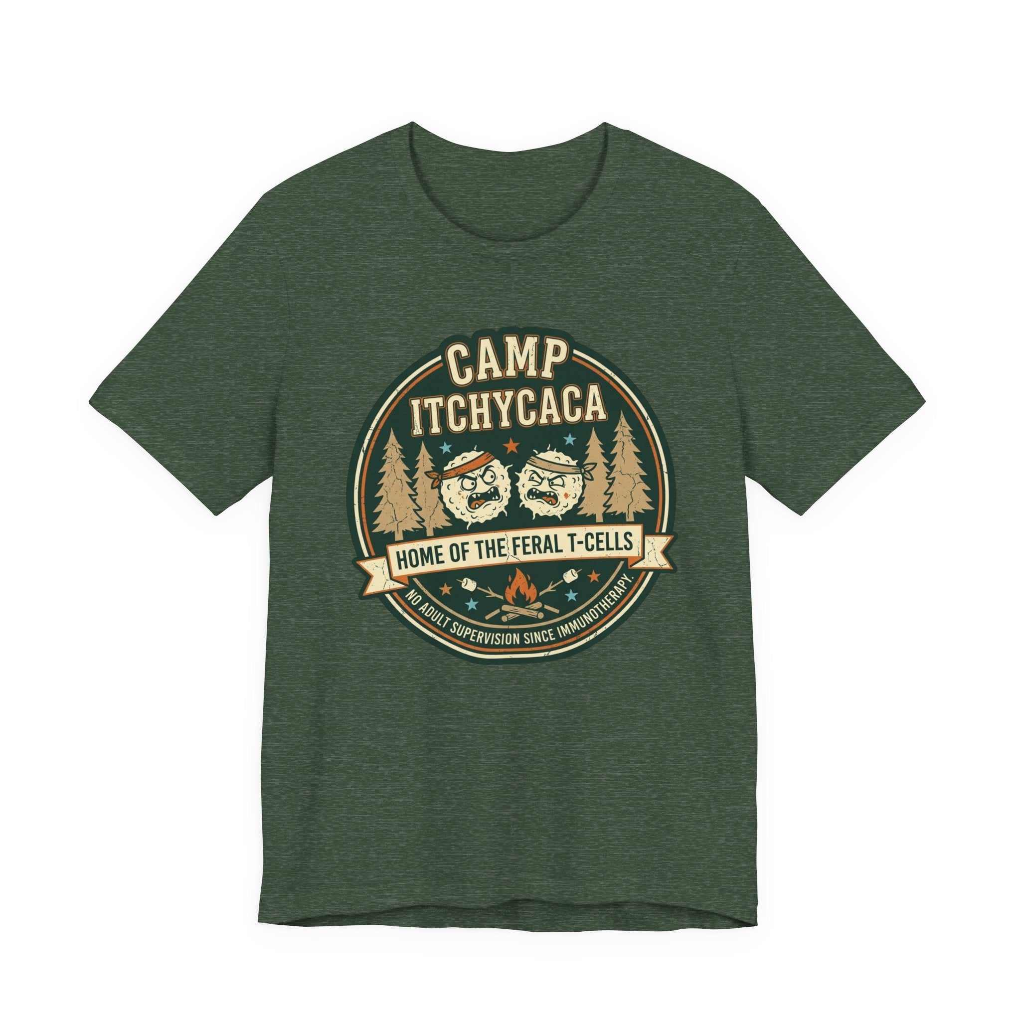 Immunotherapy Shirt,Camp ItchyCaca,Feral T-Cells Camping Tee,Funny Cancer Survivor Shirt,Dark Humor Chemo Immunotherapy Gift