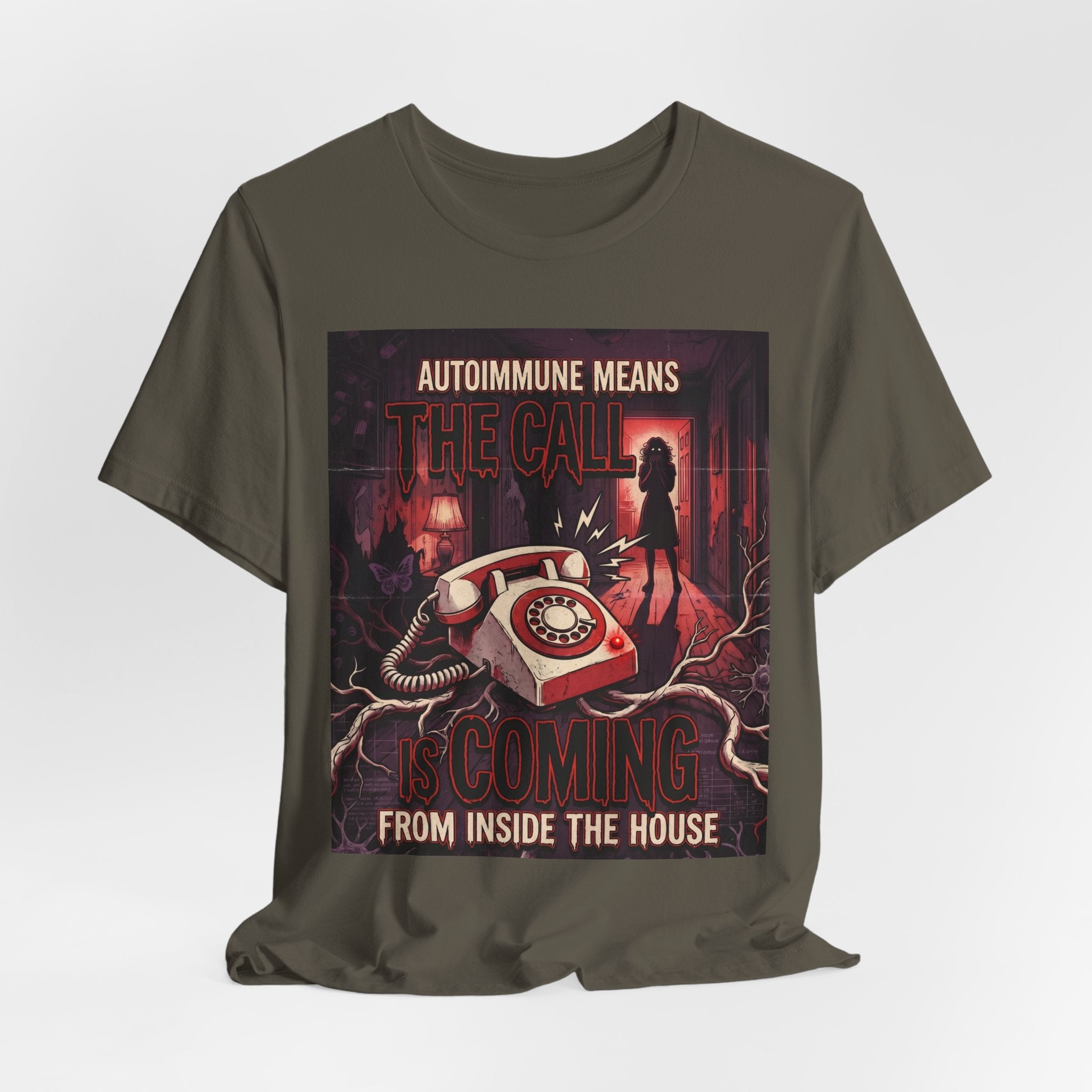Autoimmune Funny Shirt Gift ,Chronic Illness Horror Tee, The Call Is Coming From Inside The House, Spoonie Gift, Lupus Sjorgrens| Emo Shirt