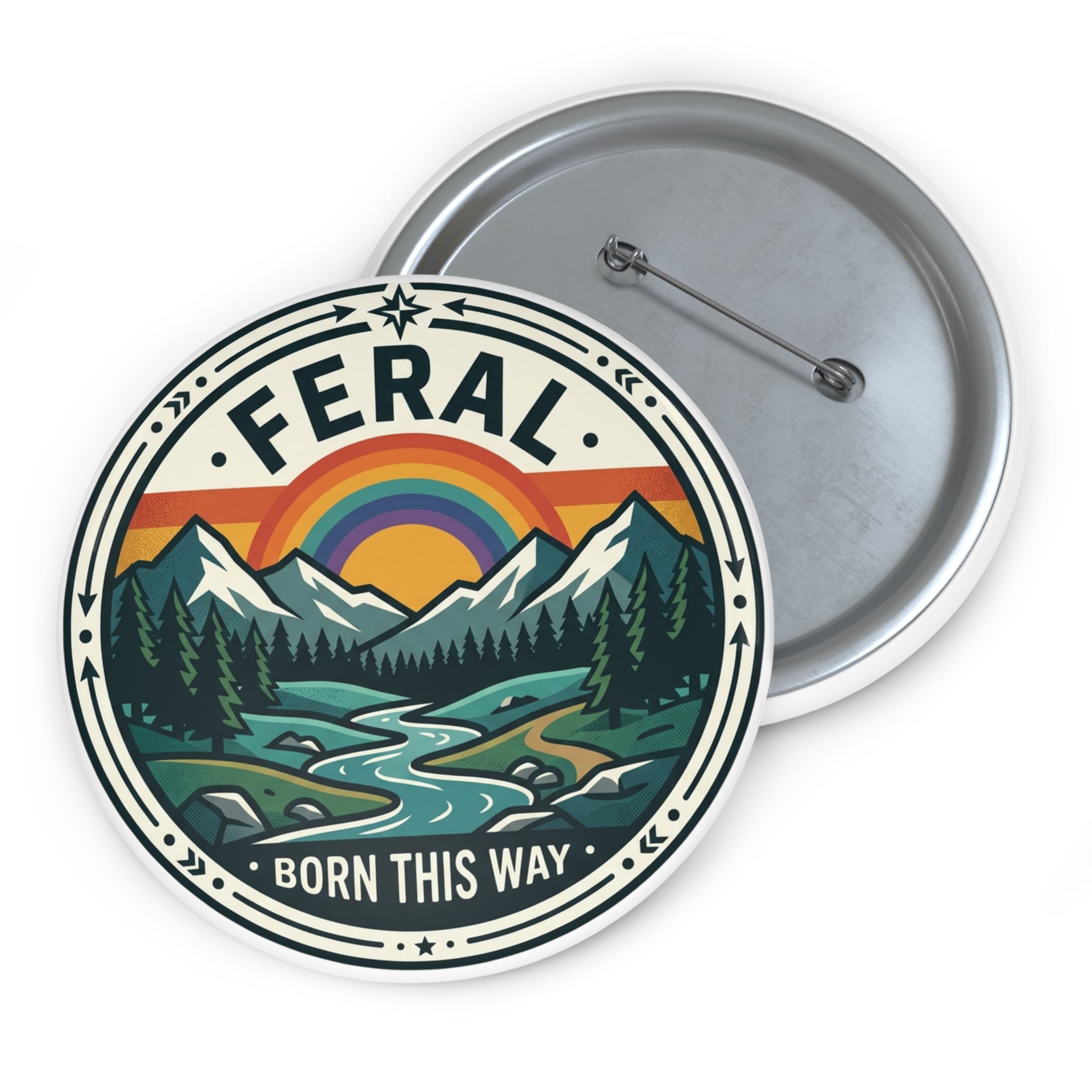 Gay Pride Pin button, LGBTQ Rainbow Mountain National Park Scene, Subtle Gay Pride Subtle Lesbian Pin | Feral Born This Way Pin
