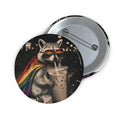 Gay Pride Pin Button, Rainbow Cape Raccoon Iced Coffee Feral Pin, Queer Animal Button, Pride Accessory Gift
