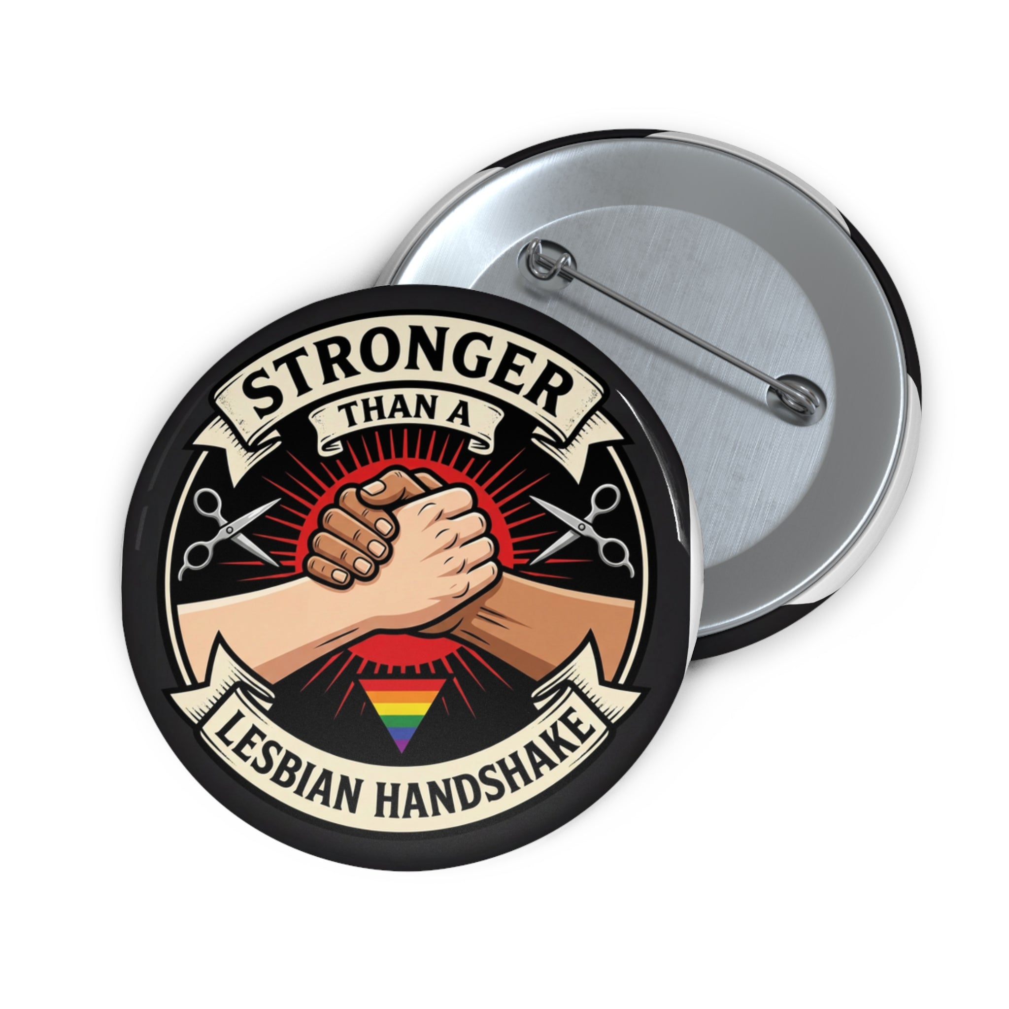 Stronger Than a Lesbian Handshake Button, Funny Lesbian Pride Pin, LGBTQ Button, Gay Pride Gift, Queer Humor Pin, WLM