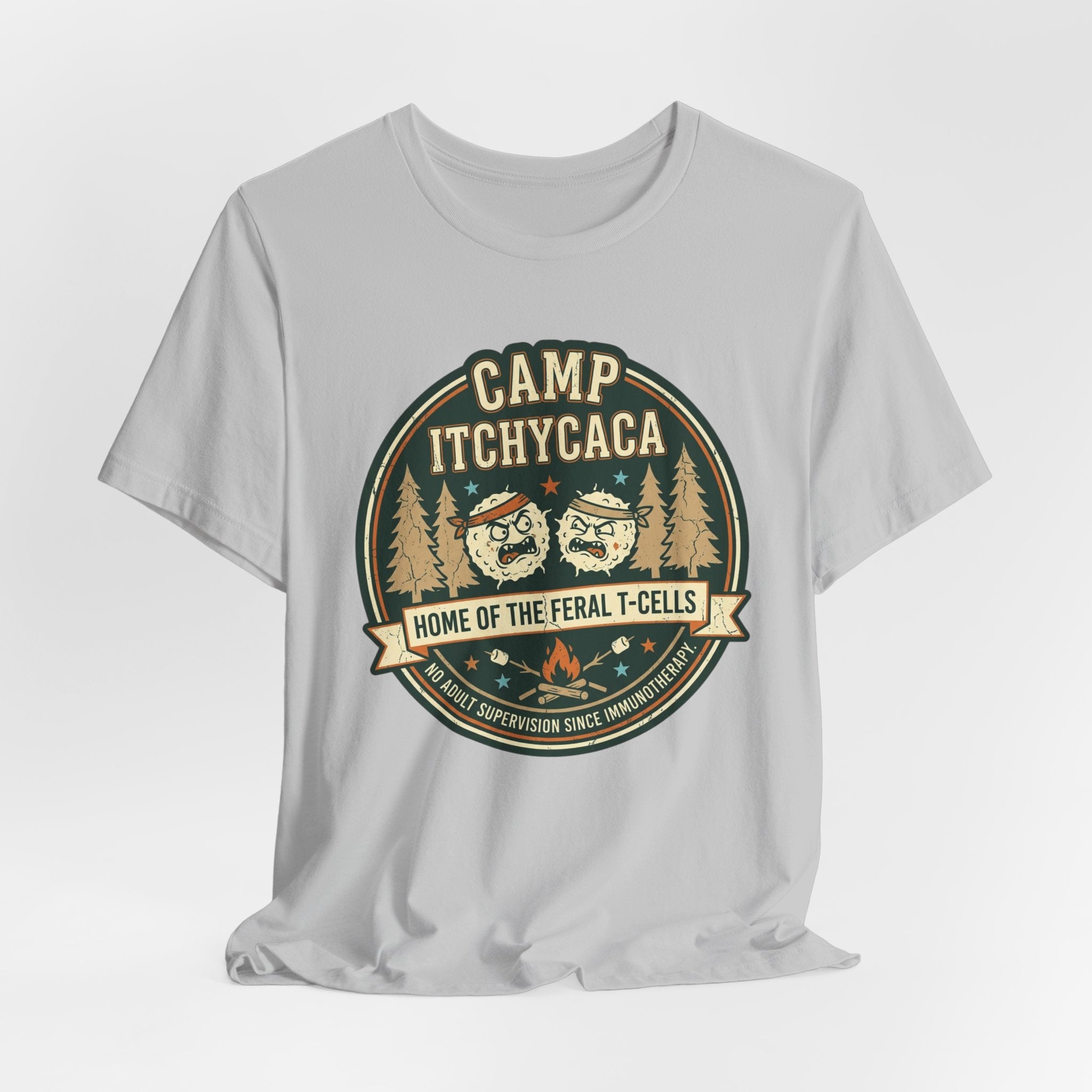 Immunotherapy Shirt,Camp ItchyCaca,Feral T-Cells Camping Tee,Funny Cancer Survivor Shirt,Dark Humor Chemo Immunotherapy Gift