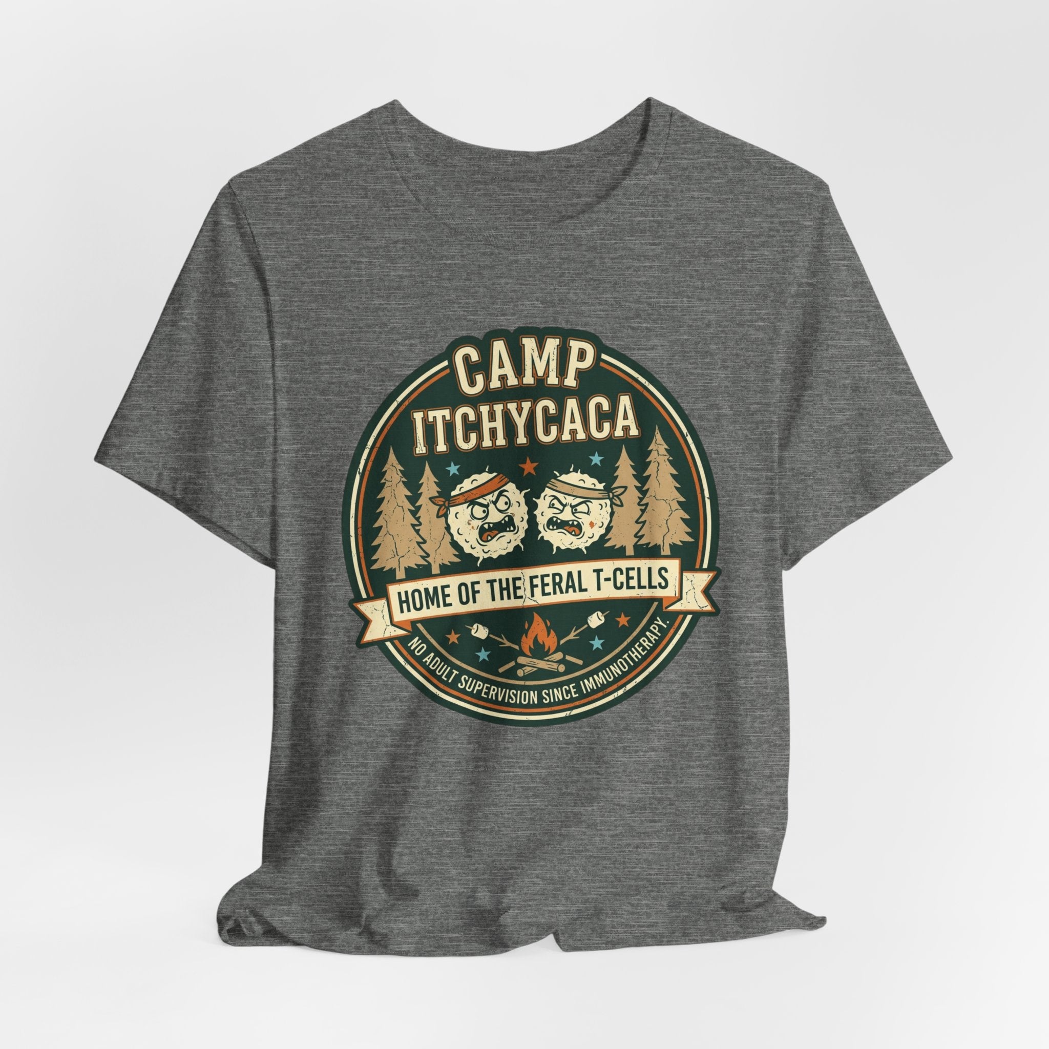 Immunotherapy Shirt,Camp ItchyCaca,Feral T-Cells Camping Tee,Funny Cancer Survivor Shirt,Dark Humor Chemo Immunotherapy Gift