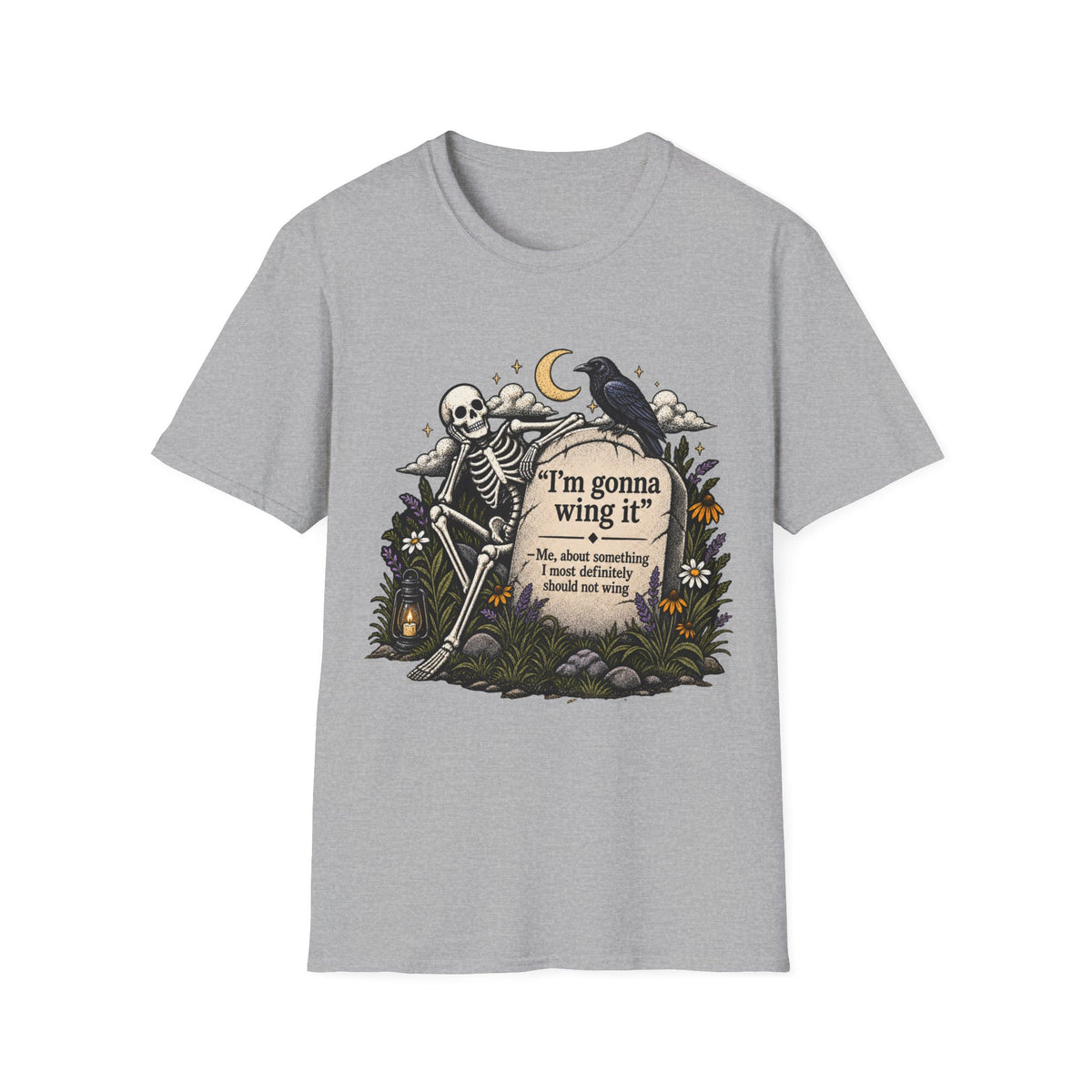 I’m Gonna Wing It Skeleton Tee | Funny Dark Humor Halloween Shirt