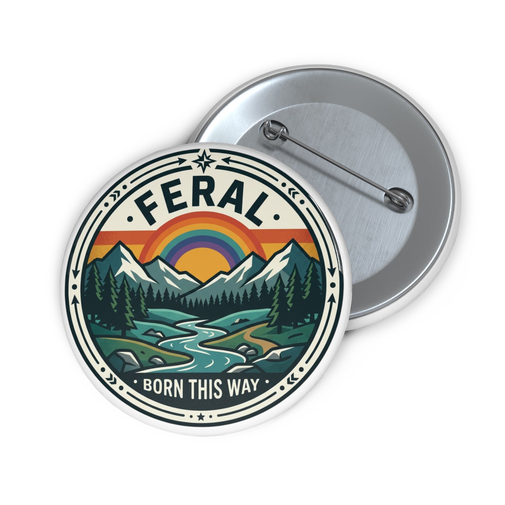 Gay Pride Pin button, LGBTQ Rainbow Mountain National Park Scene, Subtle Gay Pride Subtle Lesbian Pin | Feral Born This Way Pin
