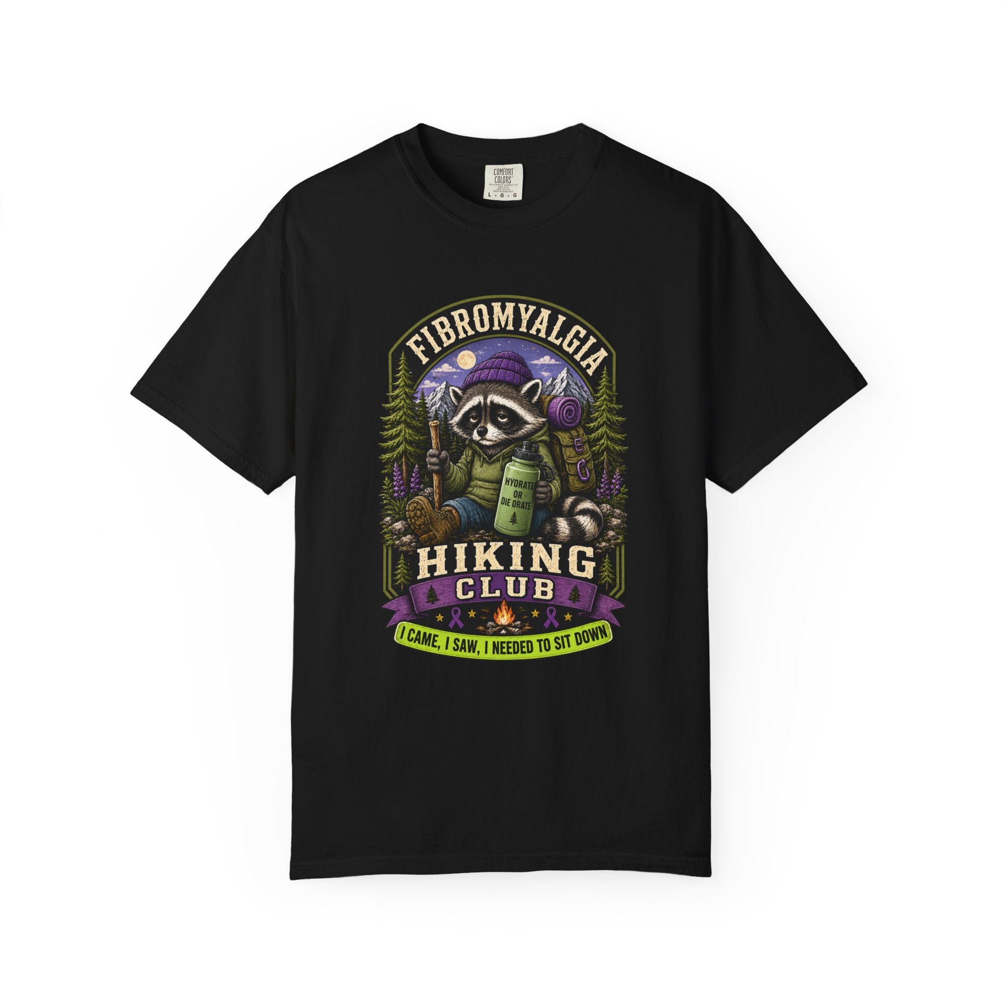 Fibromyalgia Raccoon Hiking Shirt, Funny Chronic Illness Tee, Spoonie Gift for Women, Autoimmune T-Shirt, Hiking Club, Comfort Colors