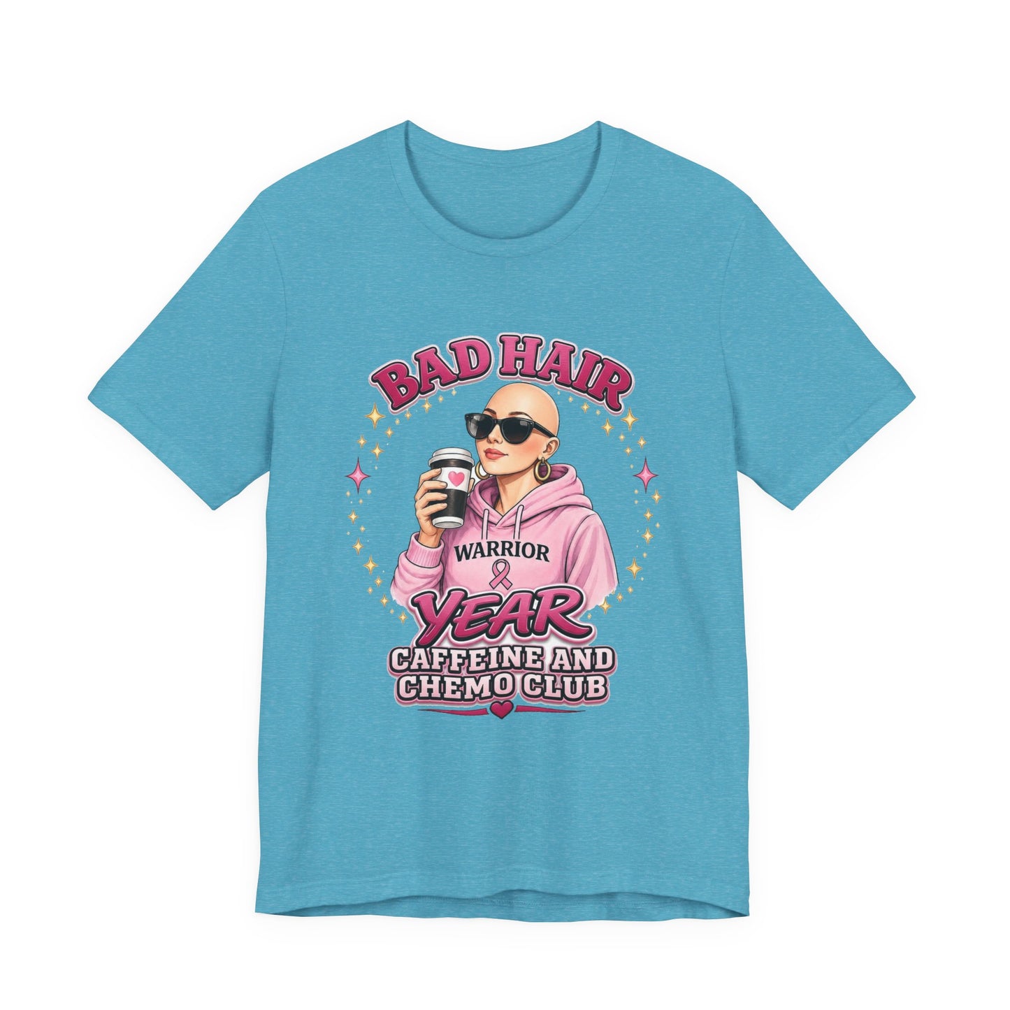 Bad Hair Year Cancer Warrior Tee – "Caffeine and Chemo Club" Breast Cancer Support Shirt
