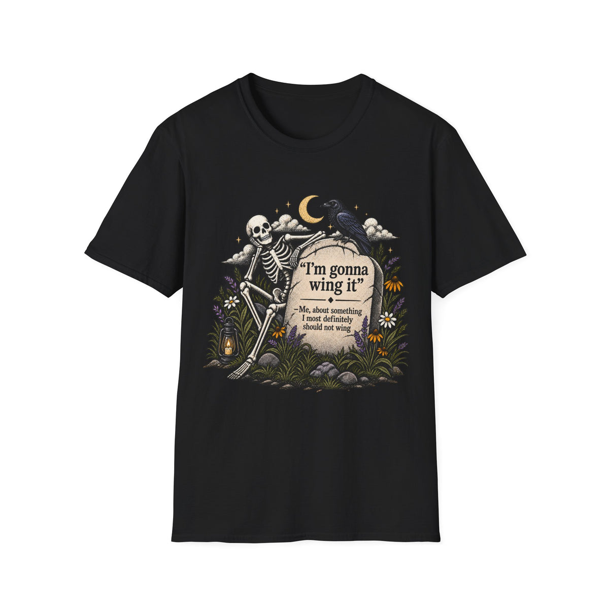 I’m Gonna Wing It Skeleton Tee | Funny Dark Humor Halloween Shirt